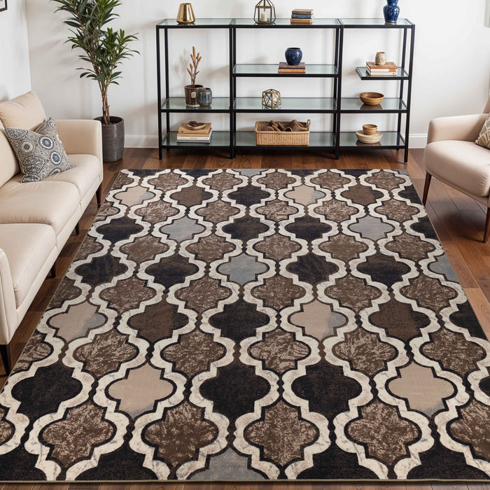 Viking Contemporary Geometric Trellis Indoor Area Rug or Runner Rug - Ivory