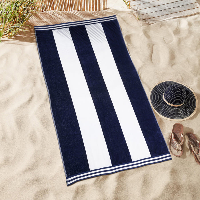 Cabana Stripe Oversized Cotton Beach Towel Set - Blue