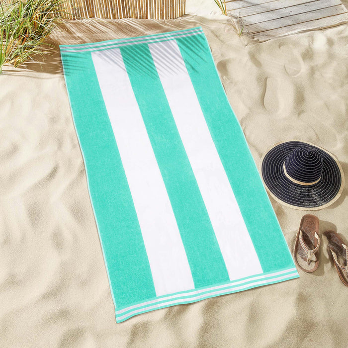 Cabana Stripe Oversized Cotton Beach Towel Set - Mint