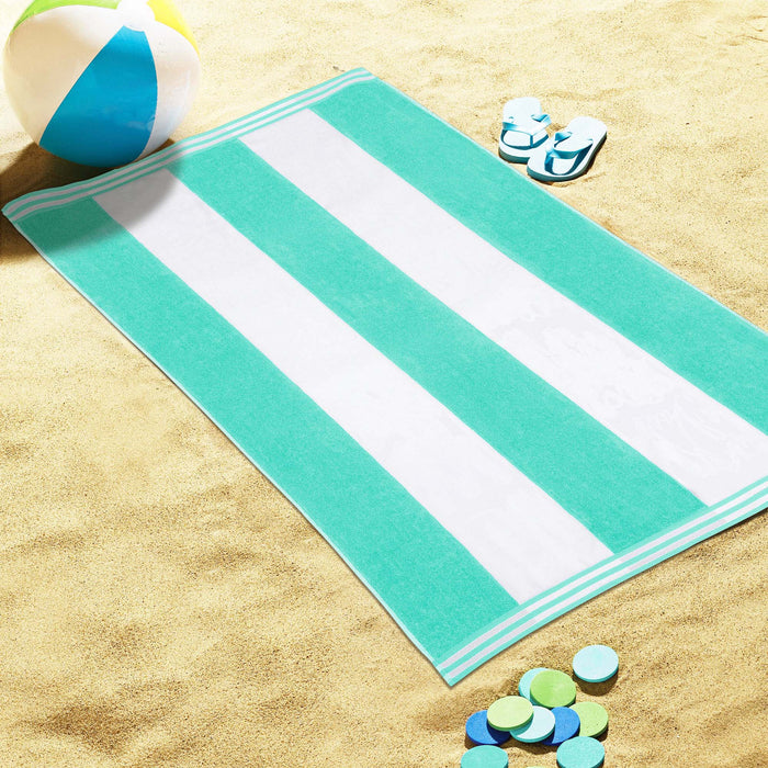 Cabana Stripe Oversized Cotton Beach Towel Set - Mint