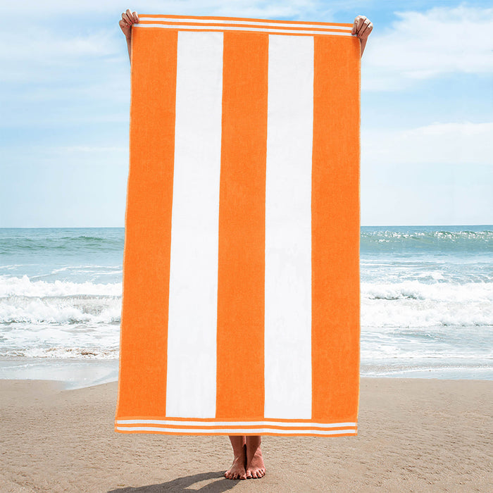 Cabana Stripe Oversized Cotton Beach Towel Set - Orange