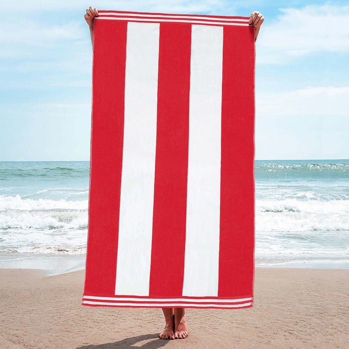 Cabana Stripe Oversized Cotton Beach Towel Set - Red