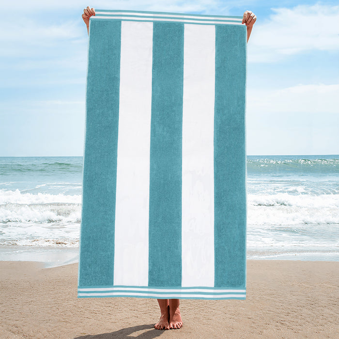 Cabana Stripe Oversized Cotton Beach Towel Set - Turquoise