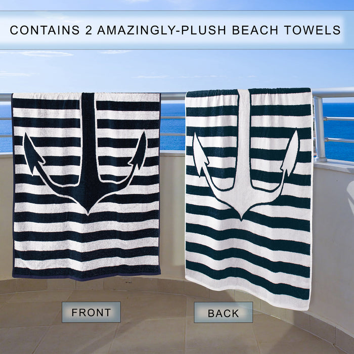 Yacht Club Egyptian Cotton Oversized 4 Piece Beach Towel Set - NavyBlue/White