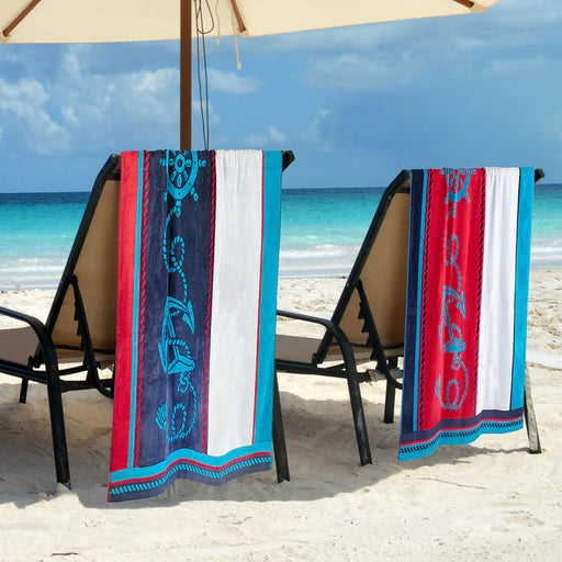 Sailing Egyptian Cotton Oversized Beach Towel Set - Blue