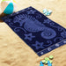 Sea Horse Oversized Cotton 4 Piece Beach Towel Set - Blue