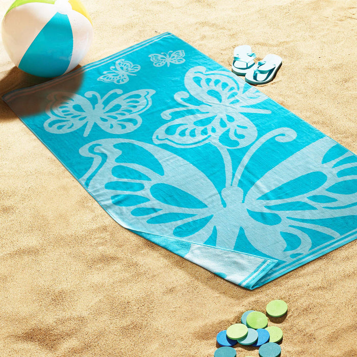 Cotton Oversized Butterflies 2 Piece Beach Towel Set - Teal