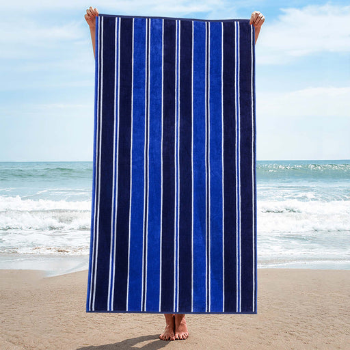 Aquast Stripe Cotton Oversized 2 Piece Beach Towel Set - Blue