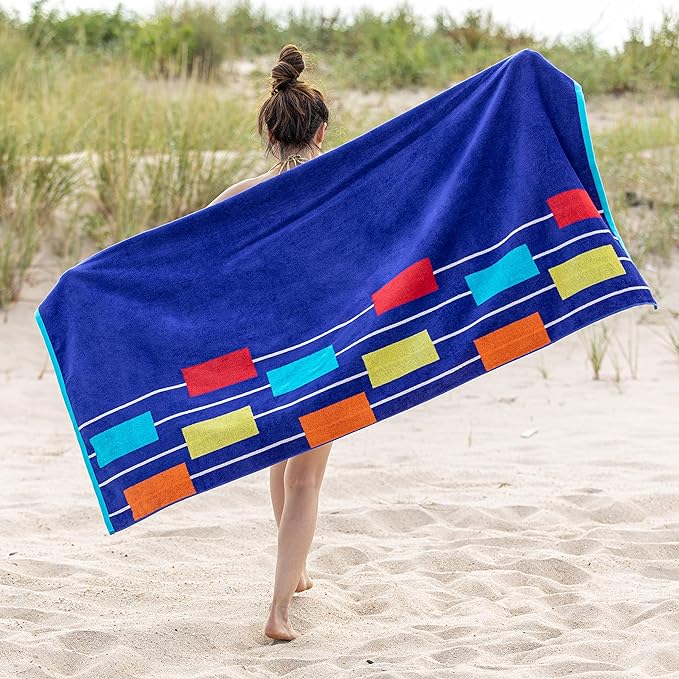 Neon Tiles Oversized 2 Piece Beach Towel Set - CeruleanBlue