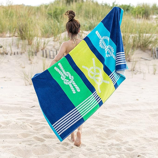 Marine Knots Oversized 2 Piece Beach Towel Set - Blue