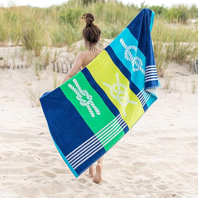 Marine Knots Oversized 2 Piece Beach Towel Set - Blue