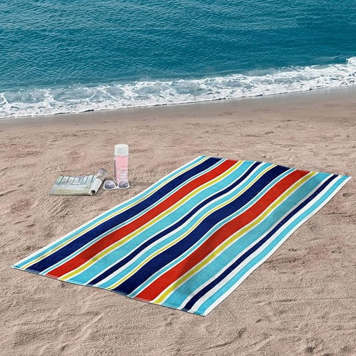 Oceana Stripe Oversized Cotton 4 Piece Beach Towel Set - Blue