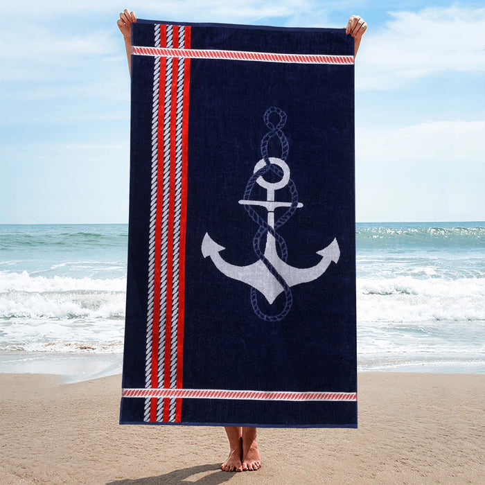 Anchor Cotton 4 Piece Oversized Beach Towel Set - Blue-Red