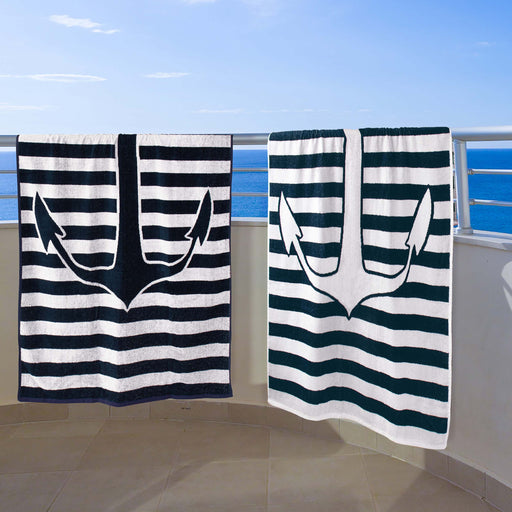 Yacht Club Egyptian Cotton Oversized 4 Piece Beach Towel Set - NavyBlue/White