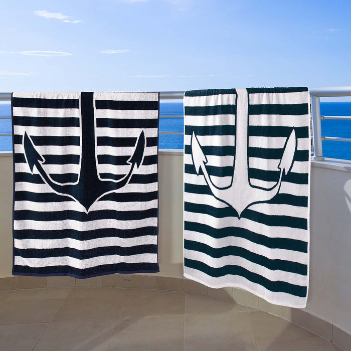 Yacht Club Egyptian Cotton Oversized 4 Piece Beach Towel Set - NavyBlue/White