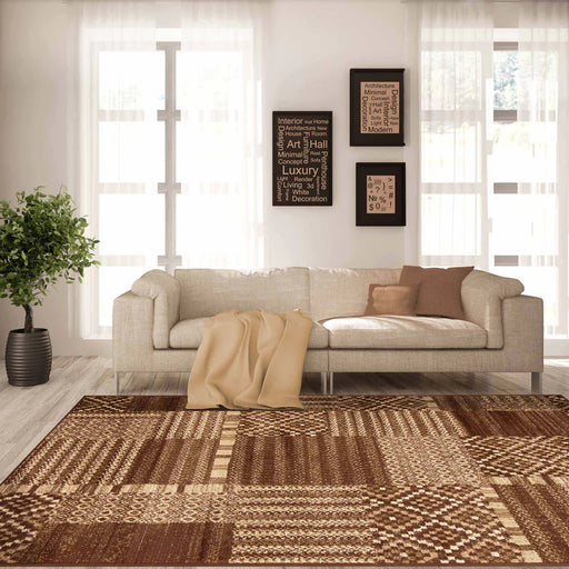 Modern Block Patchwork Indoor Area Rug or Runner Rug - Taupe