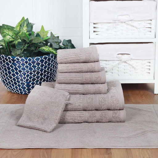 Egyptian Cotton 8 Piece Towel Set with Bath Mat and Hand Glove - Gray