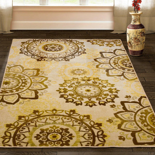 Liena Medallion Non-Slip Washable Indoor Area Rug or Runner - Brown-Cream