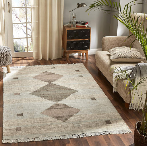 Eco Friendly Sayah Handwoven Wool and Cotton Geometric Indoor Area Rug - Gray