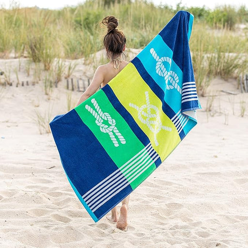 Marine Knots Oversized 4 Piece Beach Towel Set - Blue