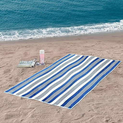 Maui Striped Cotton Oversized Cotton 2 Piece Beach Towel Set - Blue