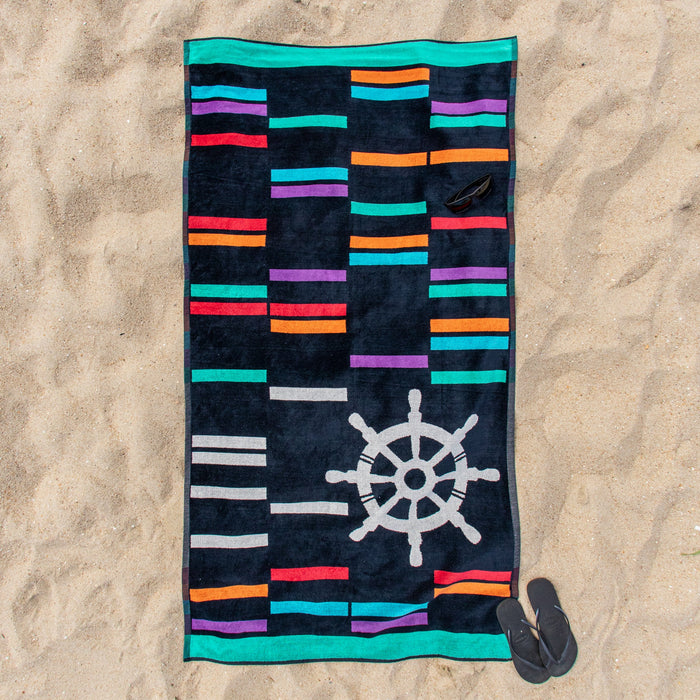 Retro Spin Wheel Oversized 2 Piece Beach Towel Set - MidnightBlue