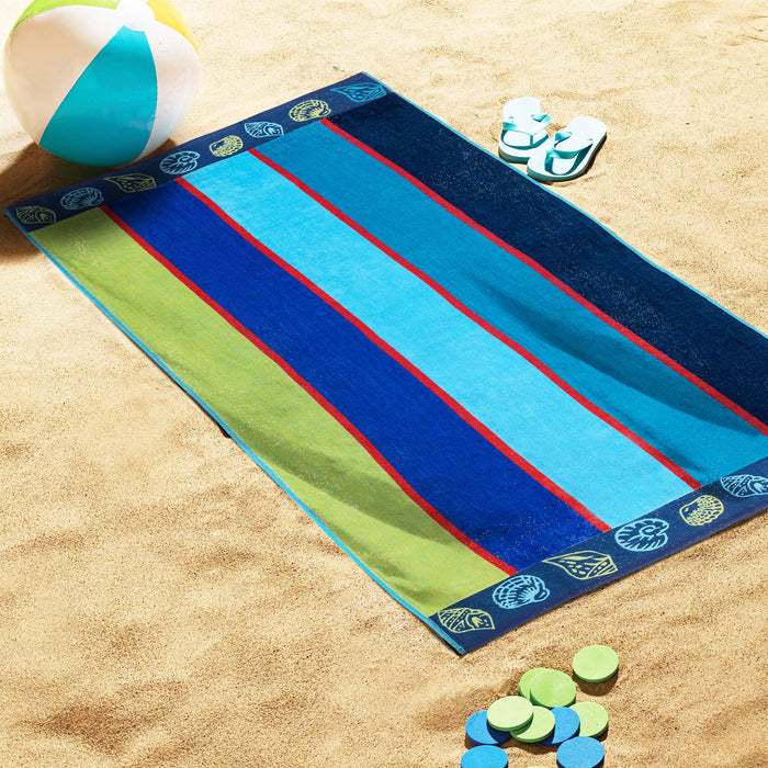 Sea Shells Oversized Cotton 4 Piece Beach Towel Set - Blue