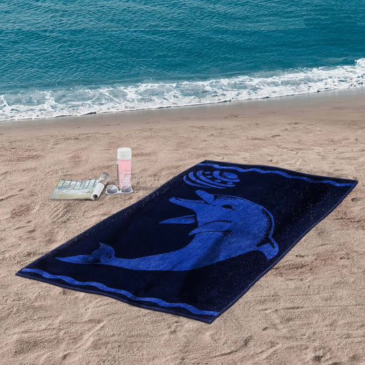 Play Dolphin Oversized Cotton 4 Piece Beach Towel Set - Blue