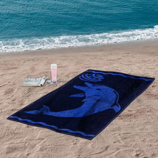 Play Dolphin Oversized Cotton 2 Piece Beach Towel Set - Blue