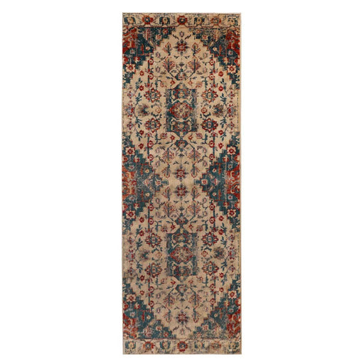 Leena Tribal Medallion Traditional Indoor Area Rug or Runner- Ivory-Teal