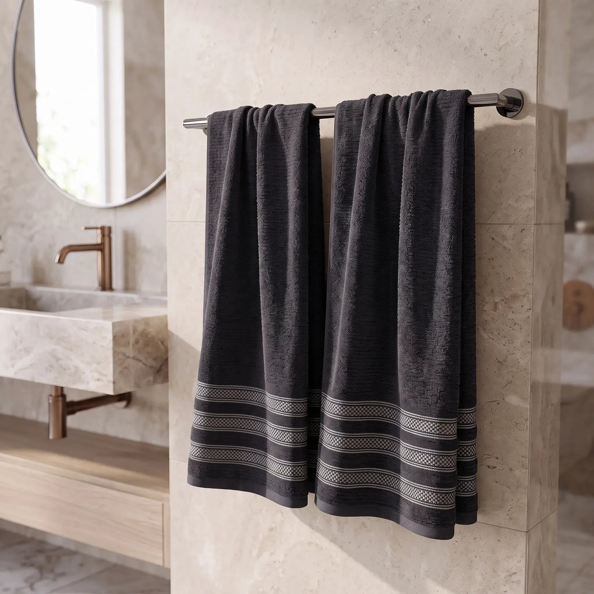 Brea Ribbed Zero Twist Cotton Bath Towels, Set of 2