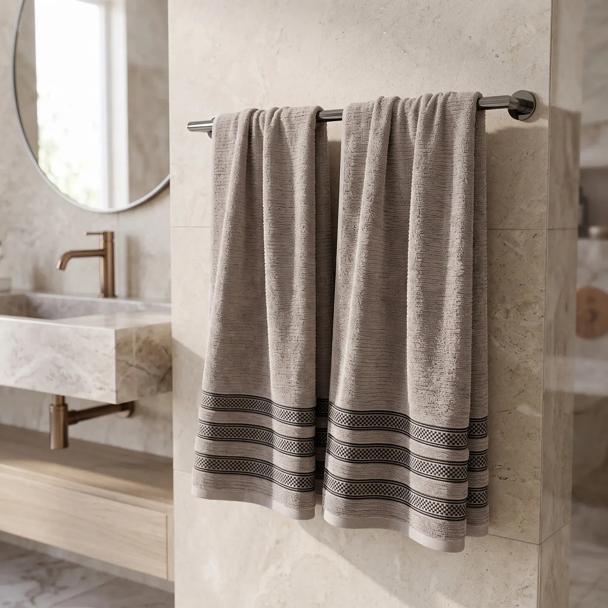 Brea Ribbed Zero Twist Cotton Bath Towels, Set of 2