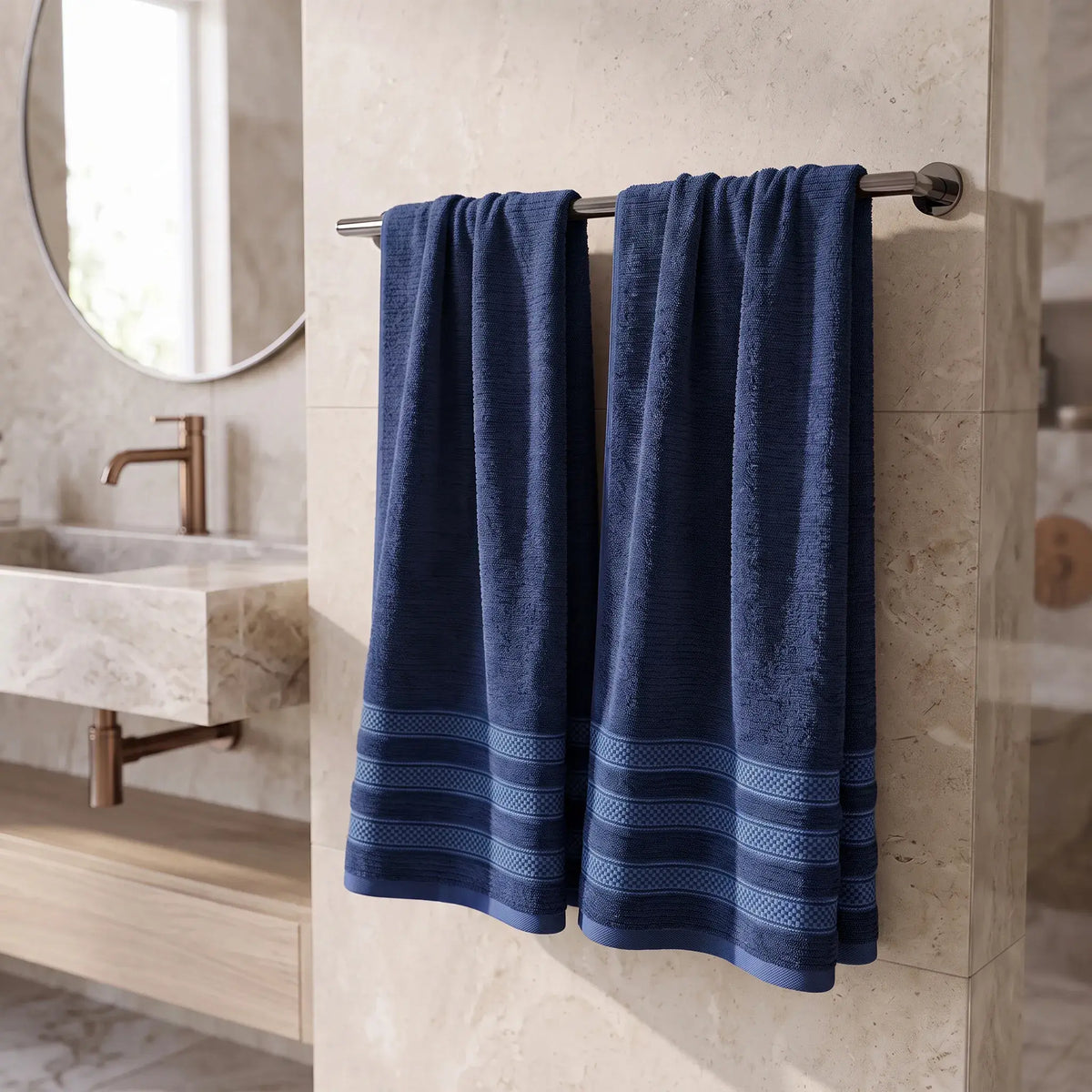Brea Ribbed Zero Twist Cotton Bath Towels, Set of 2