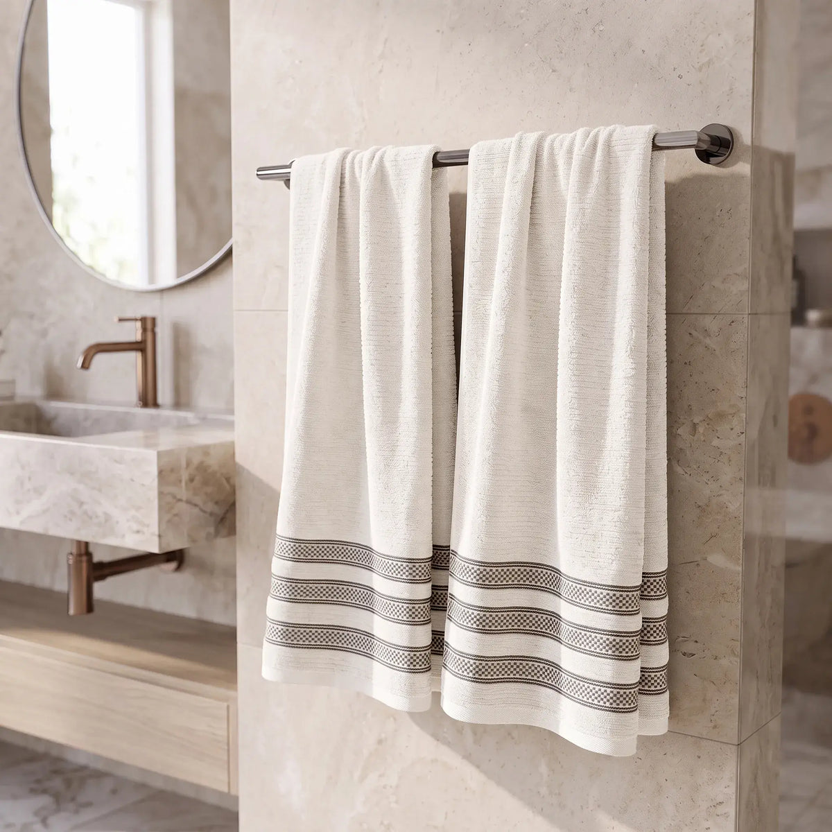 Brea Ribbed Zero Twist Cotton Bath Towels, Set of 2