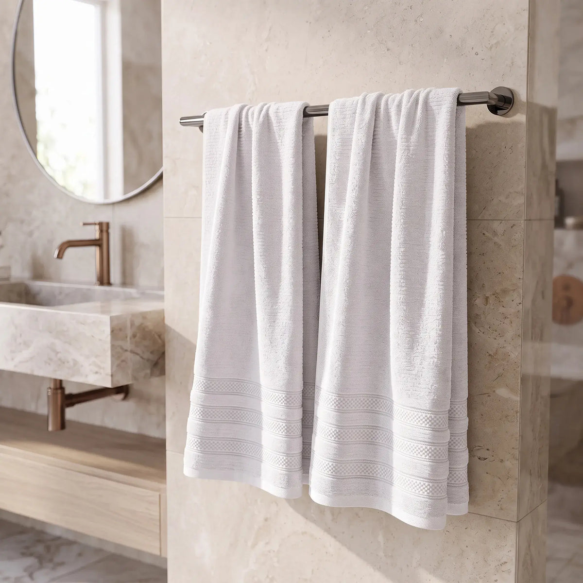 Brea Ribbed Zero Twist Cotton Bath Towels, Set of 2