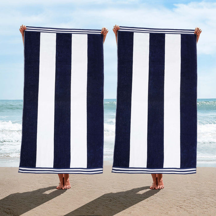 Cabana Stripe Oversized Cotton Beach Towel - Blue