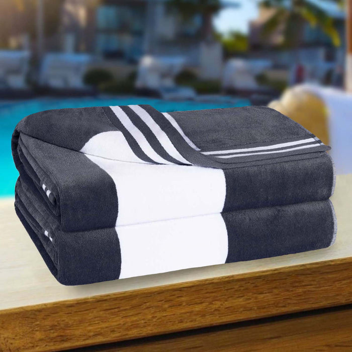 Cabana Stripe Oversized Cotton Beach Towel - Charcoal