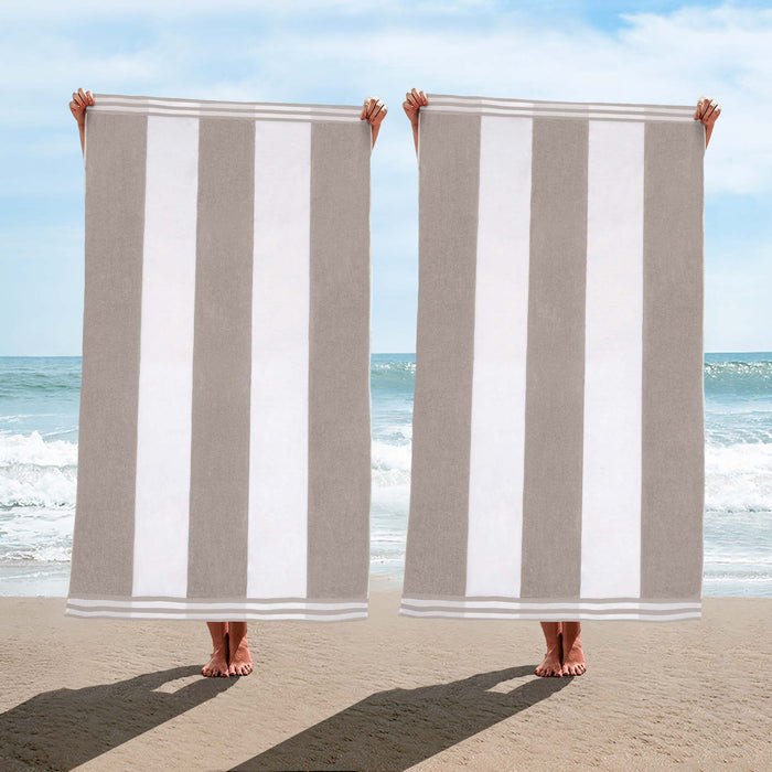 Cabana Stripe Oversized Cotton Beach Towel - Light Gray