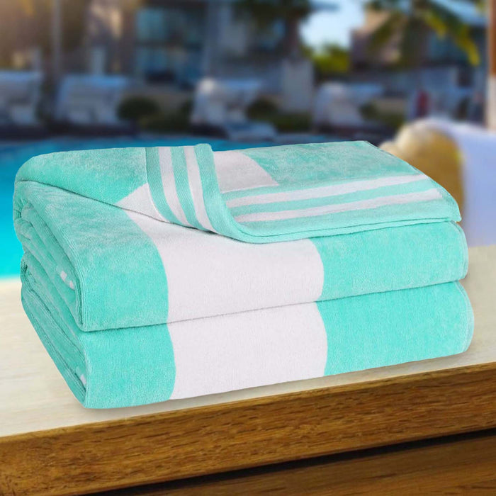 Cabana Stripe Oversized Cotton Beach Towel - Mint