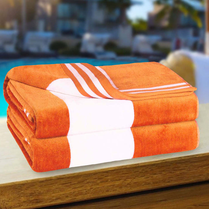 Cabana Stripe Oversized Cotton Beach Towel - Orange