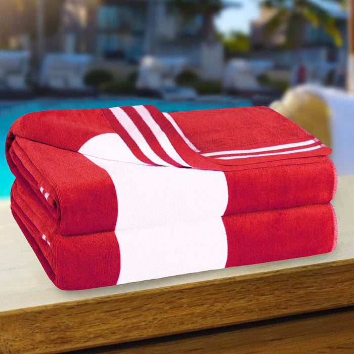 Cabana Stripe Oversized Cotton Beach Towel - Red