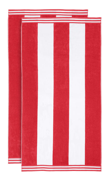 Cabana Stripe Oversized Cotton Beach Towel - Red