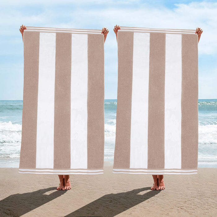 Cabana Stripe Oversized Cotton Beach Towel - Taupe