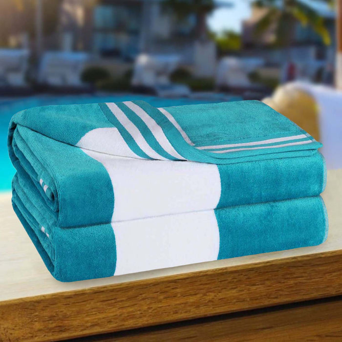 Cabana Stripe Oversized Cotton Beach Towel - Turquoise