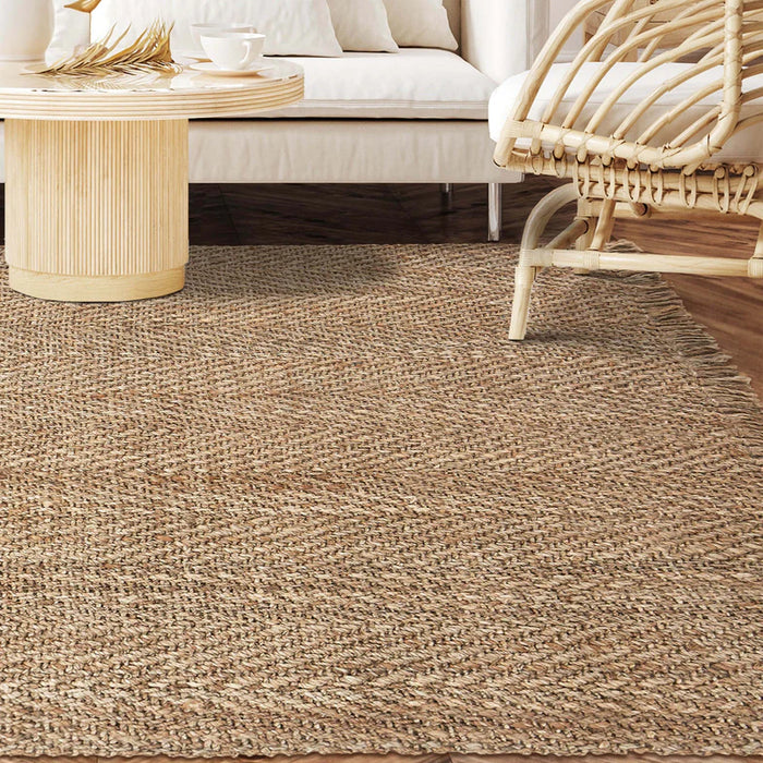 Natural Braided Jute Fringe Indoor Area Rug