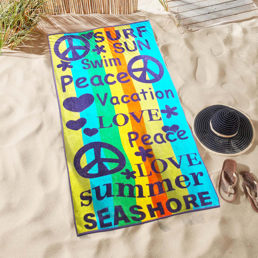 Peace Love Oversized Cotton 4 Piece Beach Towel Set - Blue