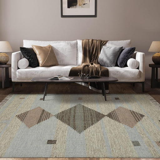 Eco Friendly Sayah Handwoven Wool and Cotton Geometric Indoor Area Rug - Gray