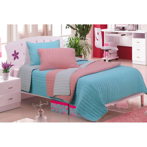 Brandon Cotton EmbroideredSolid Reversible Striped Quilt Set - LightBlue