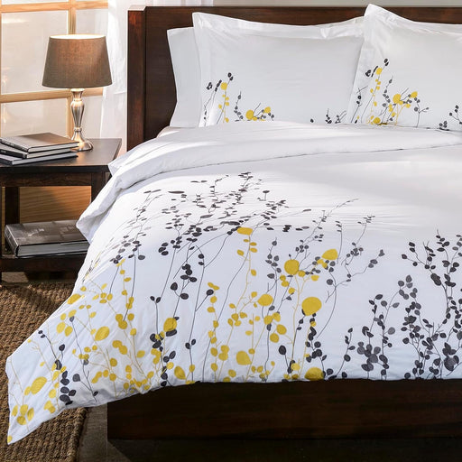 Reed Cotton Embroidered Floral Duvet Cover Set - White