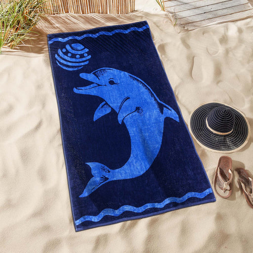 Play Dolphin Oversized Cotton 4 Piece Beach Towel Set - Blue